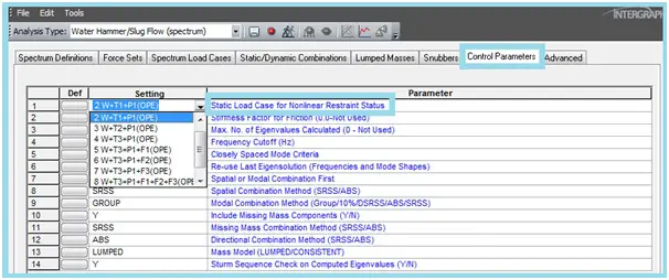 Selecting the load case for slug flow analysis