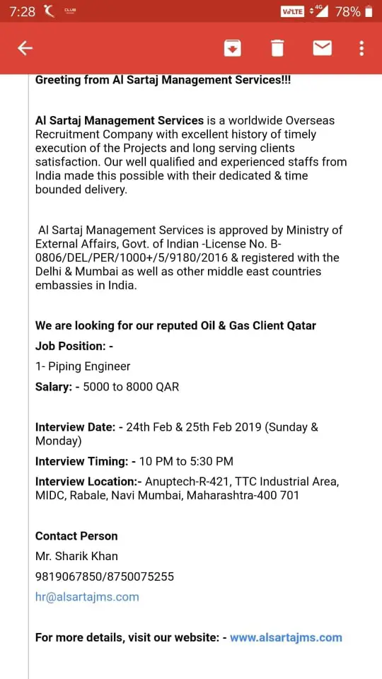 Walk in Interview of Piping Engineer for Qatar on 24th and 